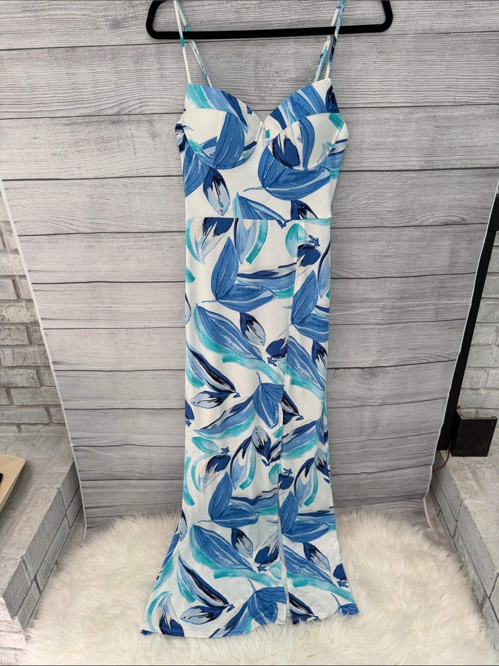 Blue & White Floral Maxi Dress - Sleeveless Spaghetti Strap